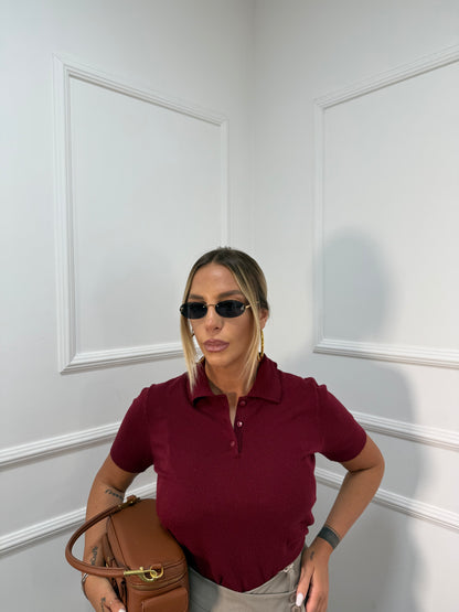 Polo in lana pettinata Carol bordeaux 8203