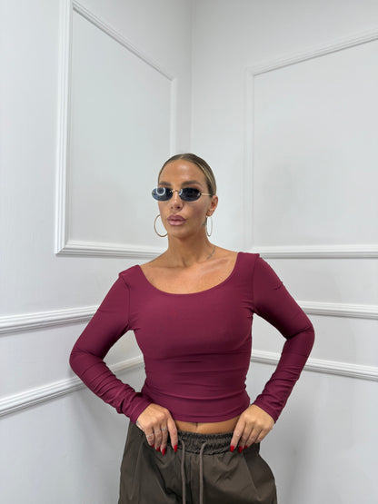 Shirt in lycra scollo squadrato bordeaux 16378