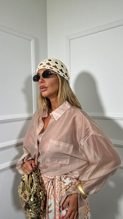 Camicia semi velata con taschino Flayr cipria 6808