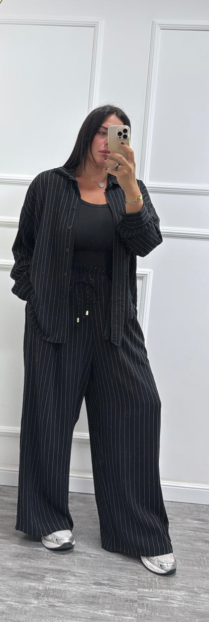 Coordinato gessato Office nero curvy 46/52 25061