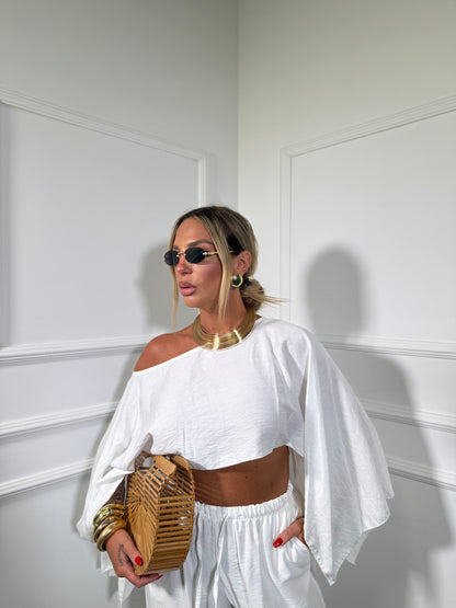 Coordinato in viscosa con top asimmetrico Clodia bianco 7060