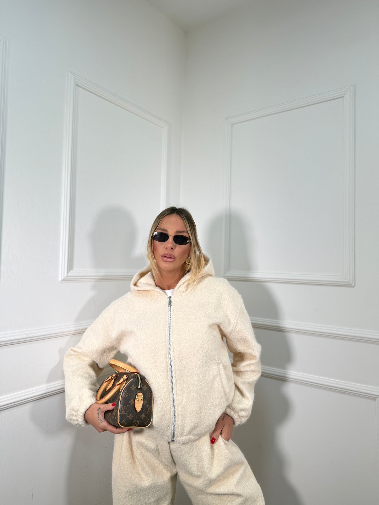 Coordinato tuta lana cotta Bear panna 50815