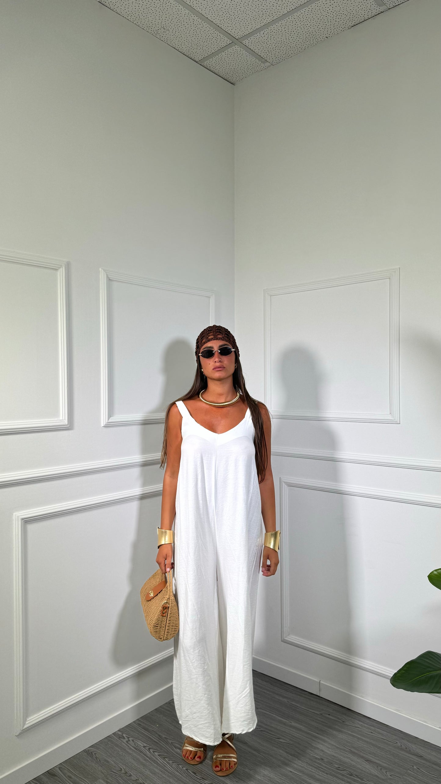 Jumpsuit in viscosa 7/8 bianca 30681