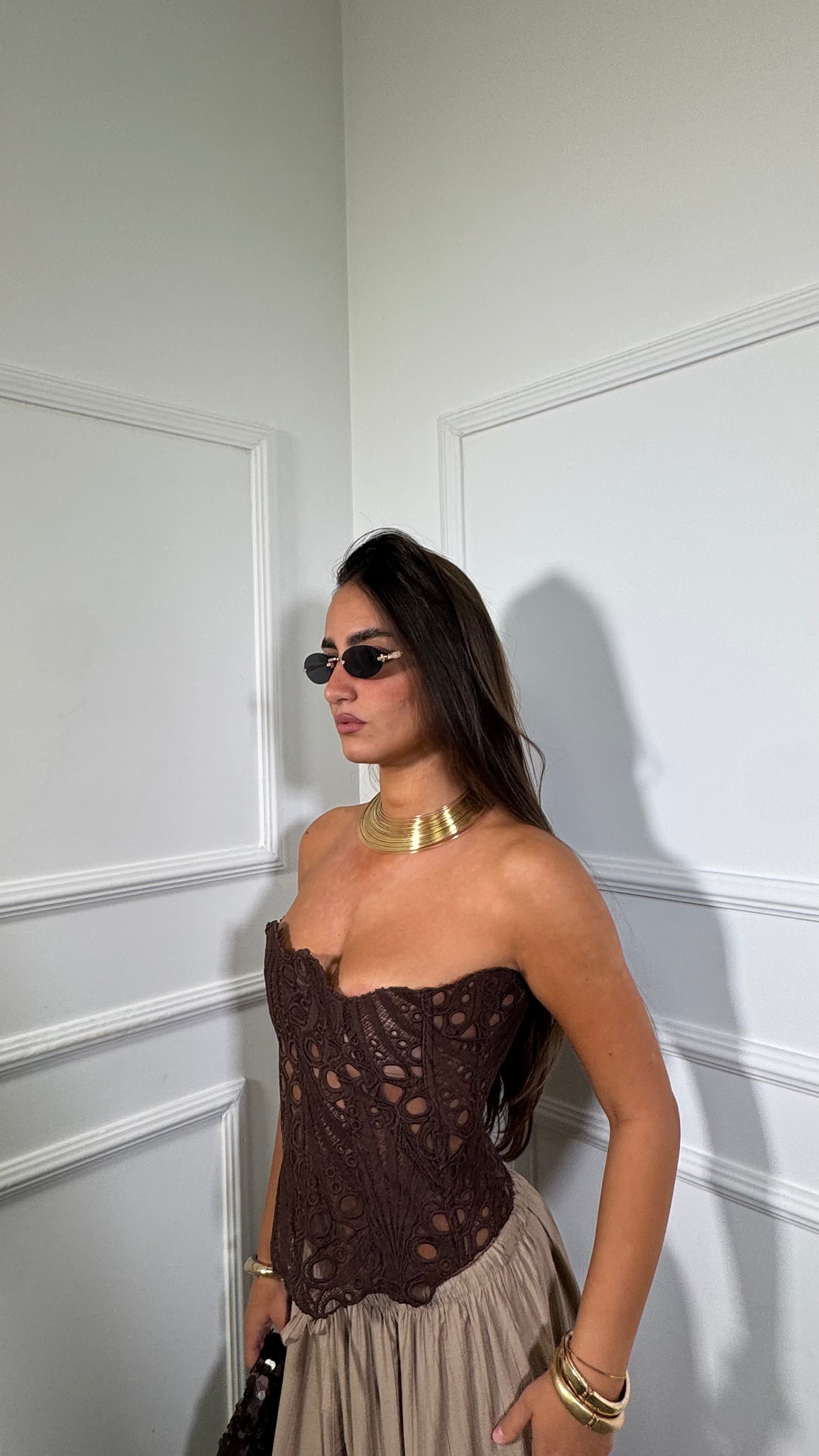 Bustier in macramè Kalos cioccolato 828