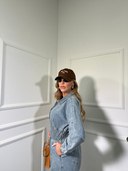 Jumpsuit in denim con elastico e zip lavaggio medio Zendaya 5066