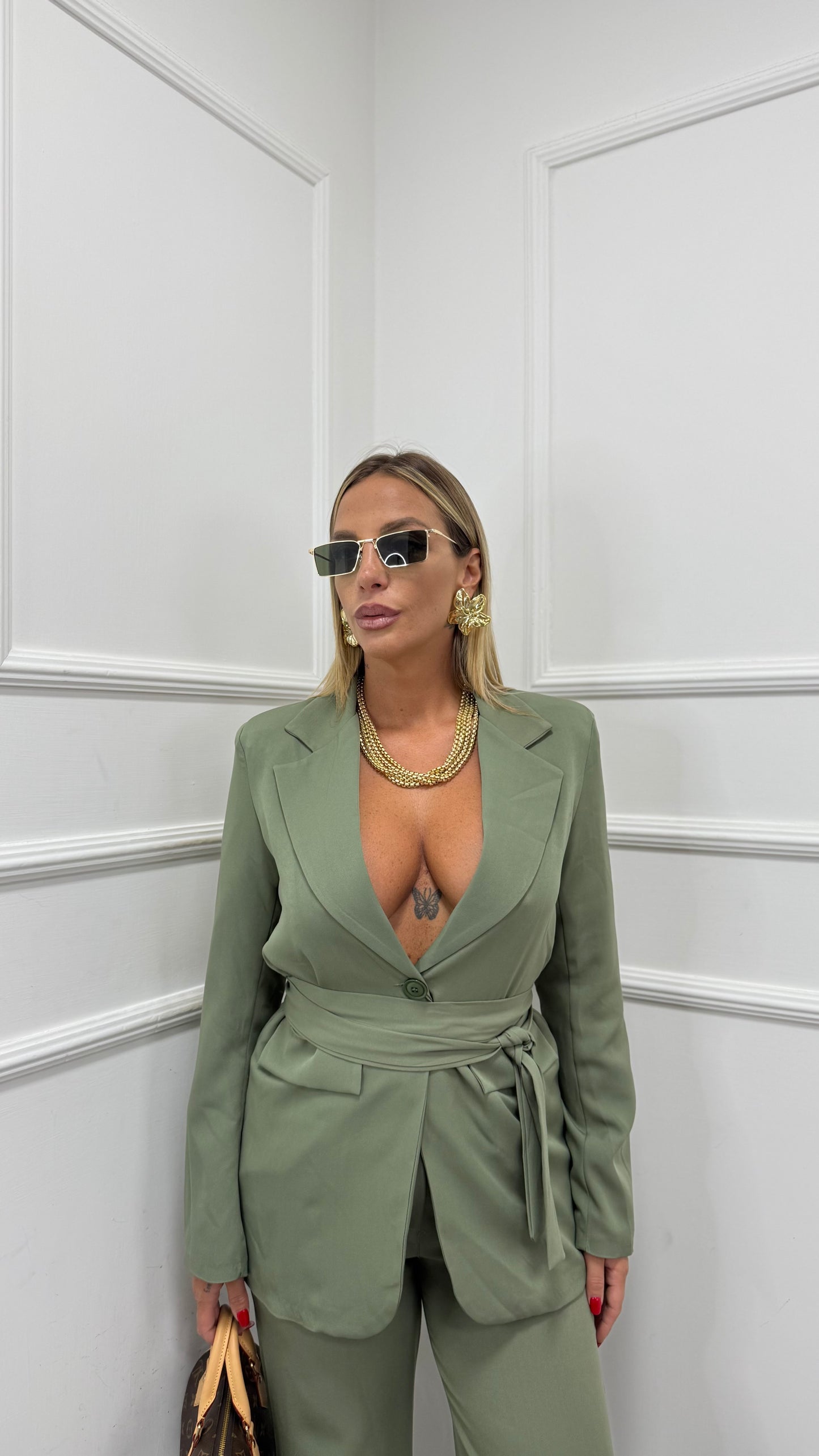 Tailleur con fusciacca Venice verde militare 8576