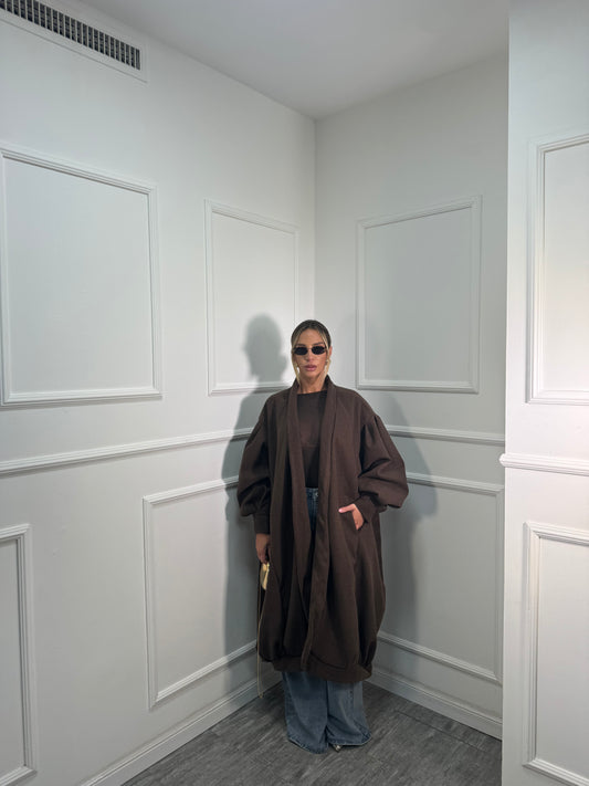 Cappotto balloon in panno Times Square cioccolato 6779