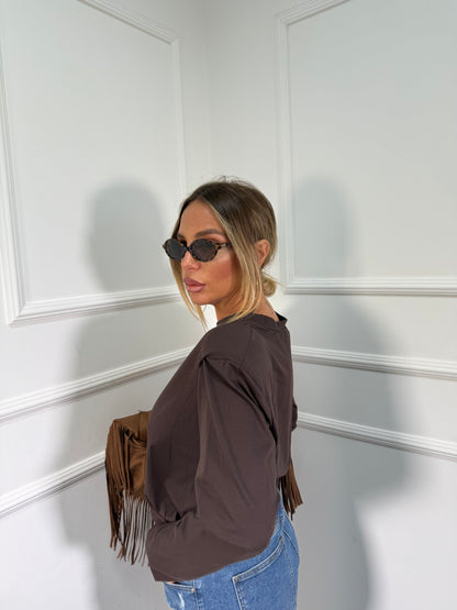 Shirt in cotone con spalline Brian cioccolato f0638/22398