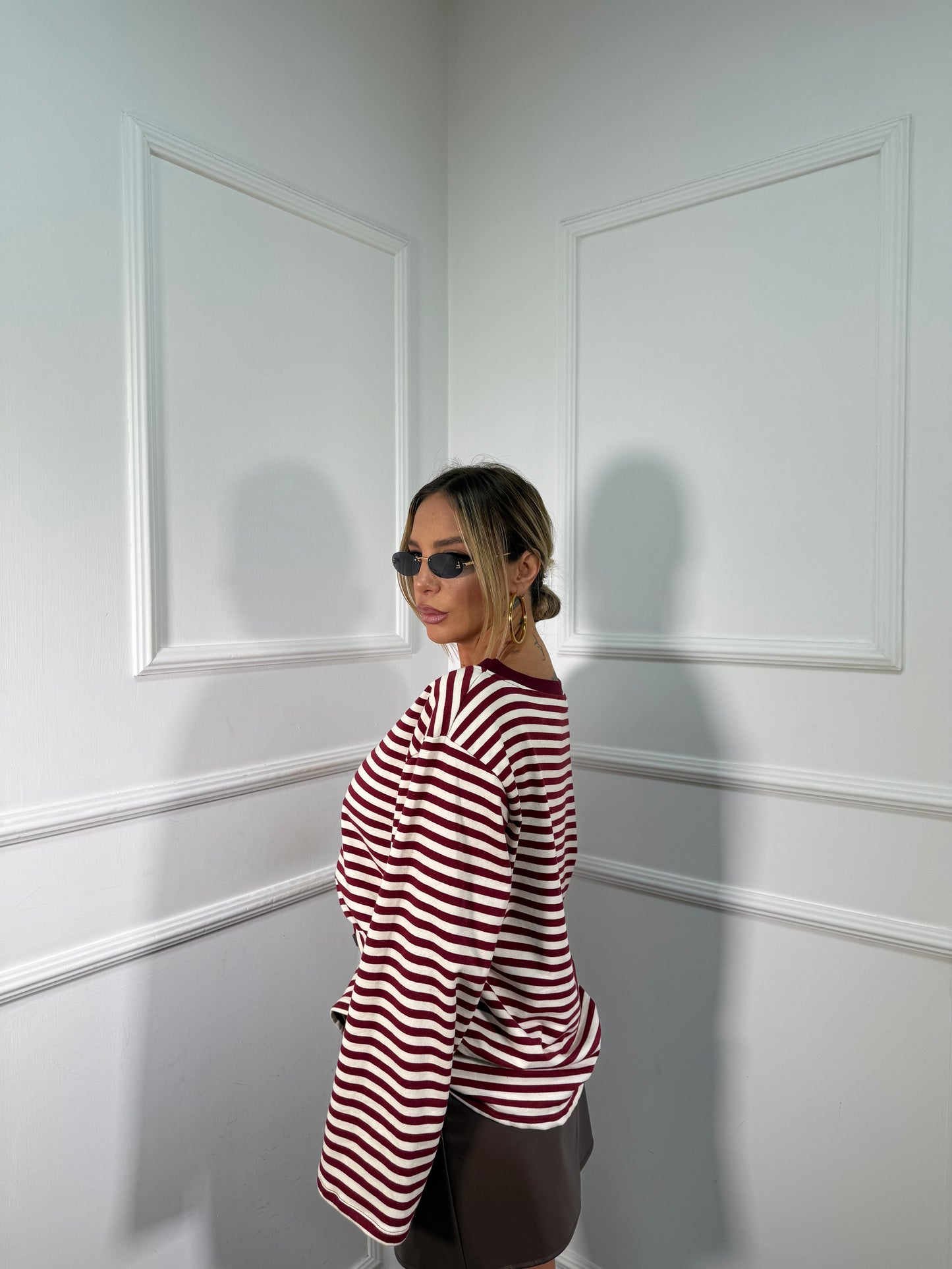 Shirt in cotone garzato manica campana Cindy bordeaux/burro f1109