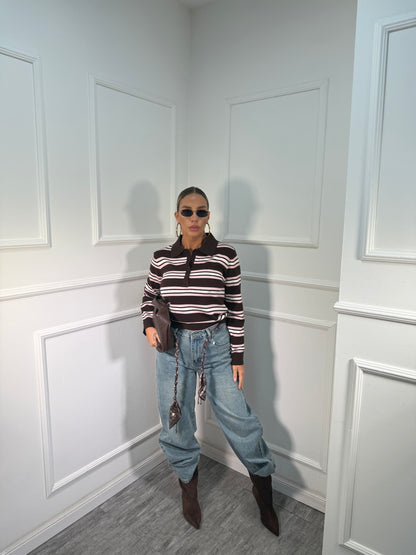 Polo in lana pettinata Connie rosa/cacao ych7138 premium quality