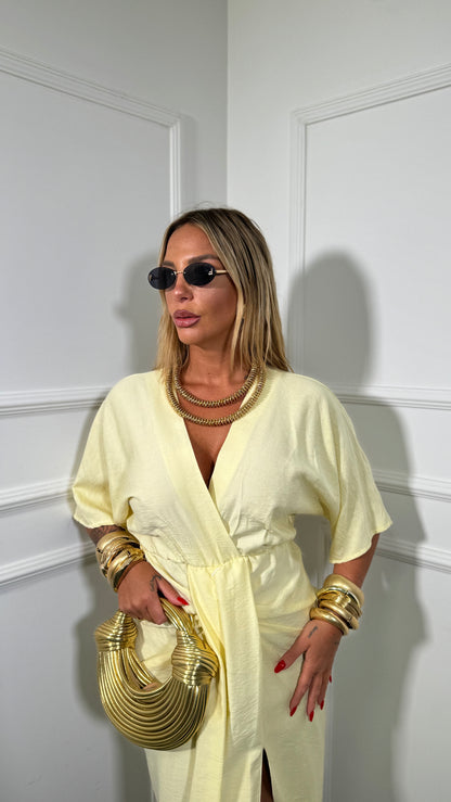 Abito midi drappeggiato Desiree giallo 30709