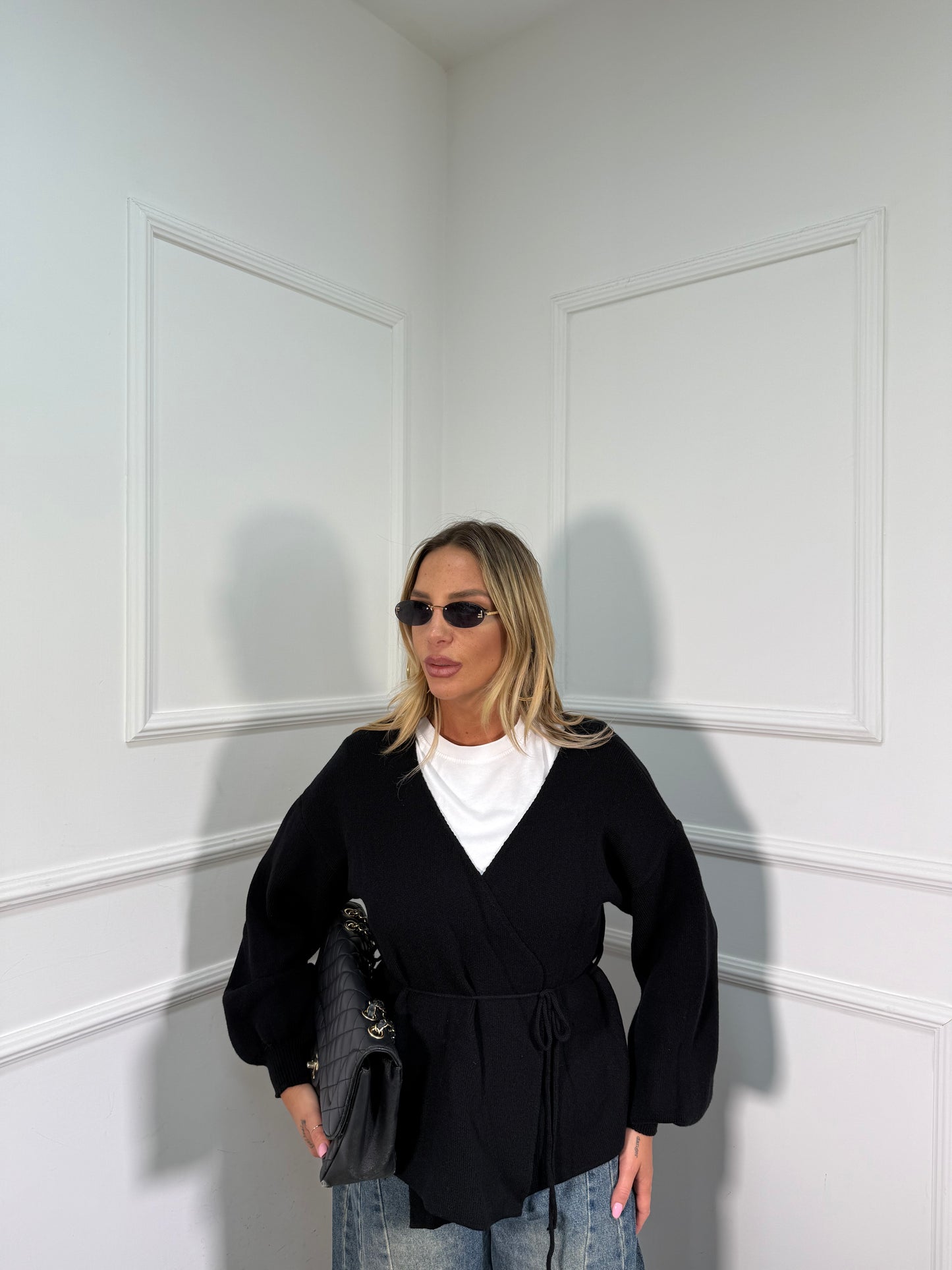 Incrociatina in lana rasata nero 24683