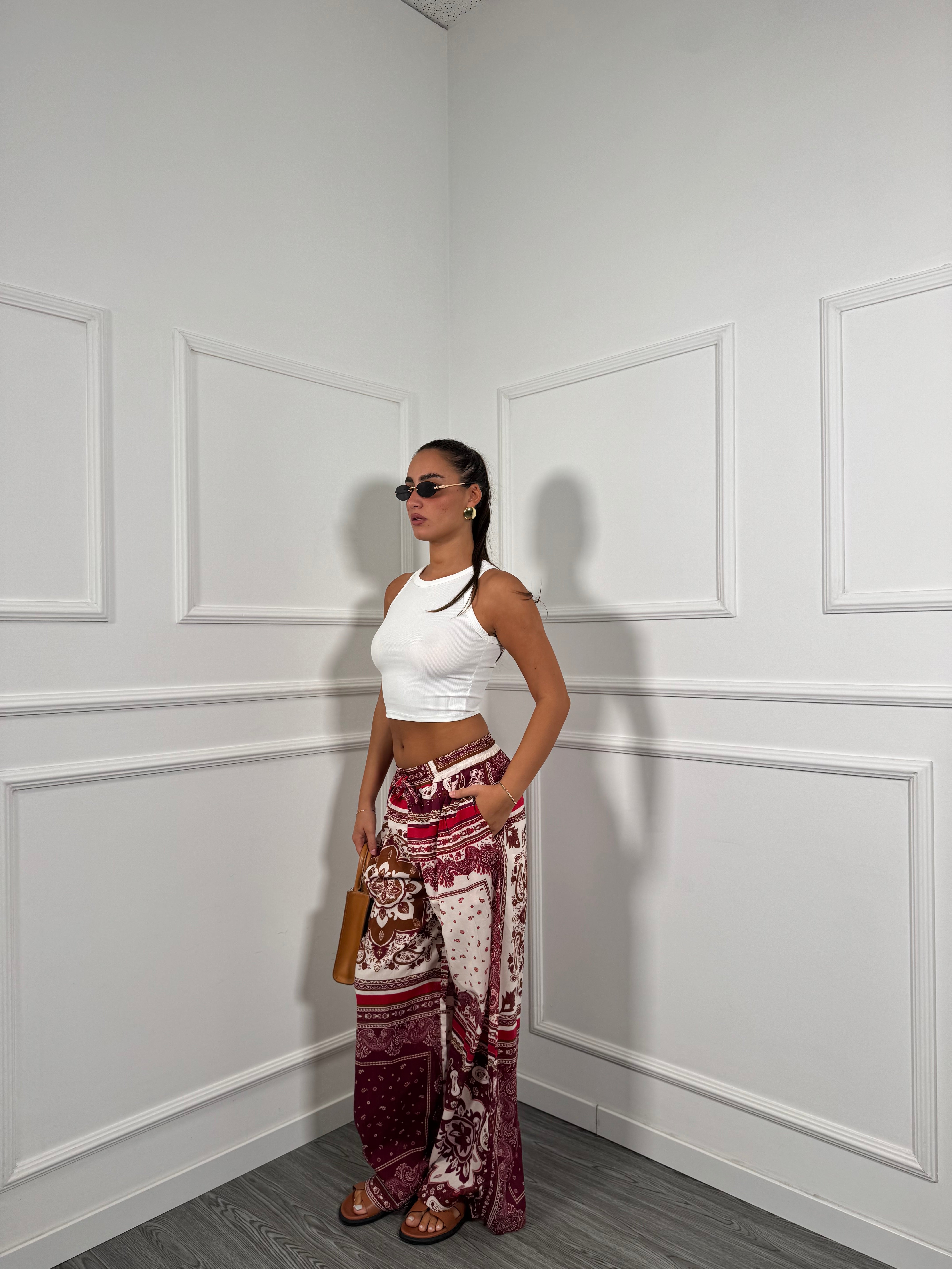 Pantaloni palazzo in cotone Etnic rosso p202632