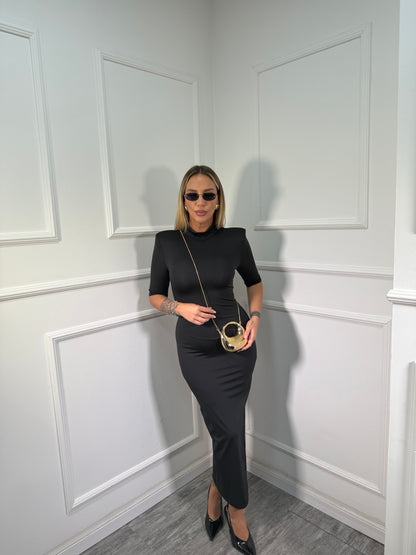 Abito midi in lycra con spalline nero 27333