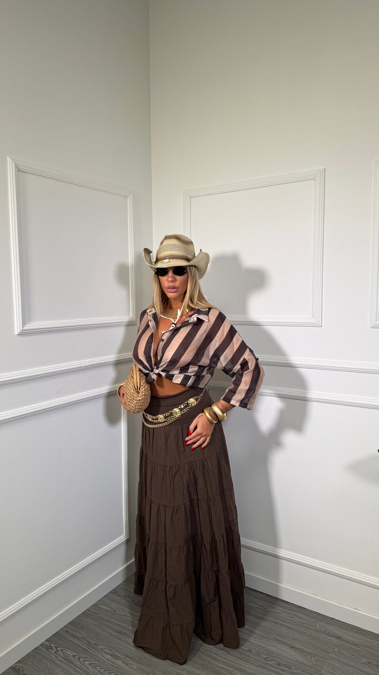 Gonna lunga con risvolto Florence marrone fl9357