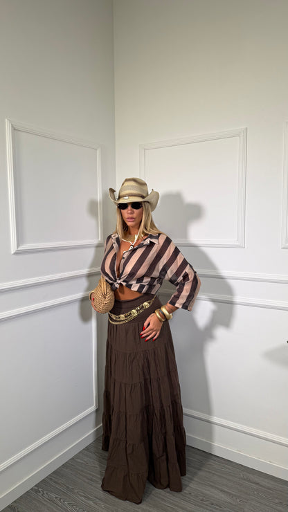 Gonna lunga con risvolto Florence marrone fl9357