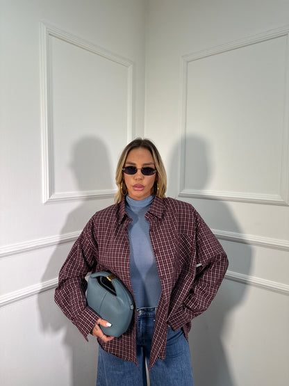 Camicia oversize con spalline Vibes bordeaux/celeste mf2719