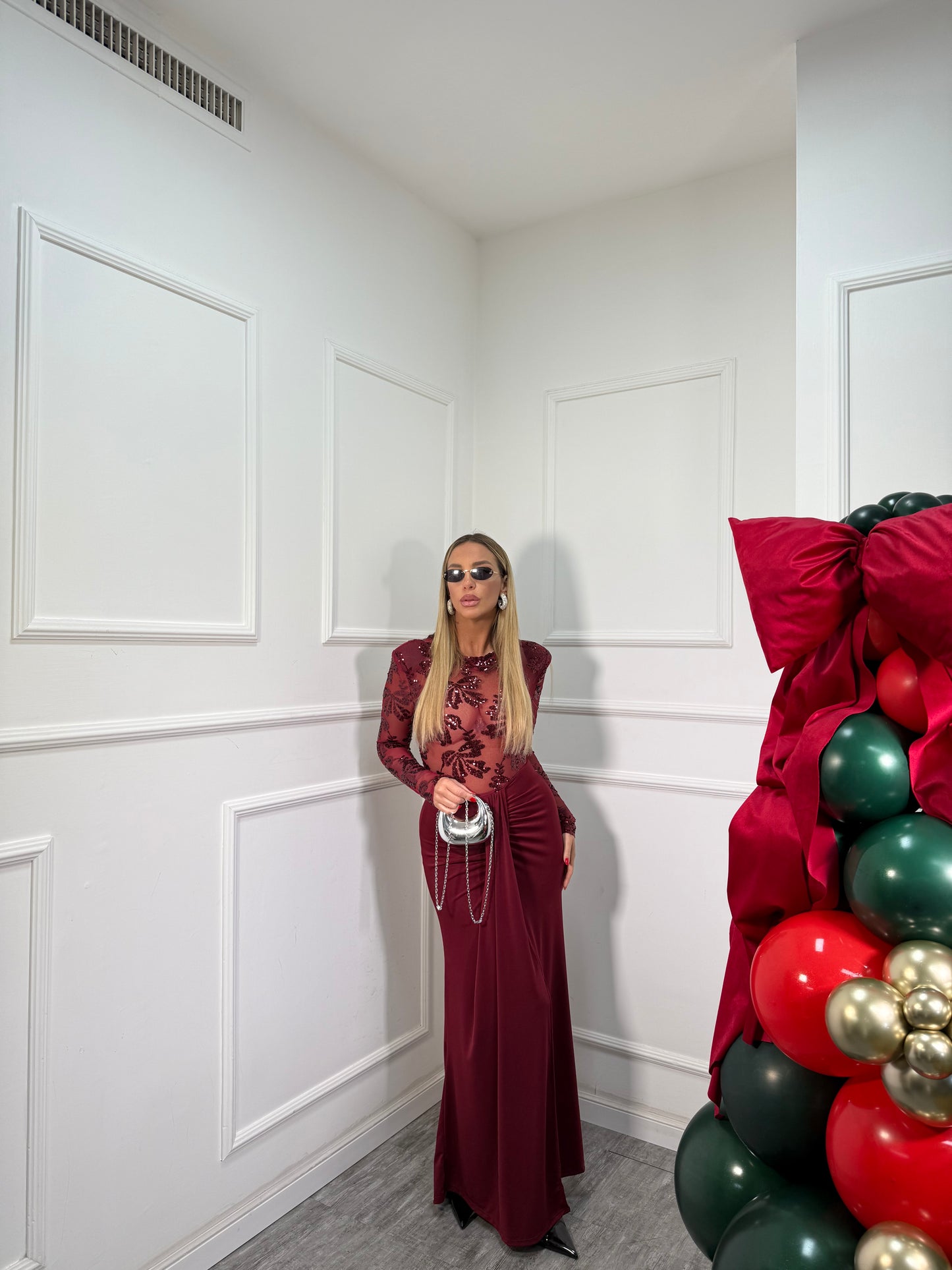 Abito midi con paillettes Samira bordeaux 12295