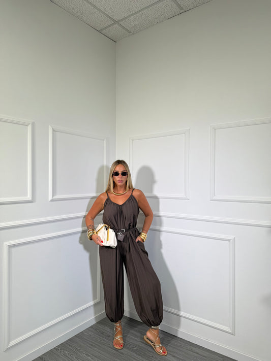 Jumpsuit a sacco in viscosa Belinda cioccolato 5661