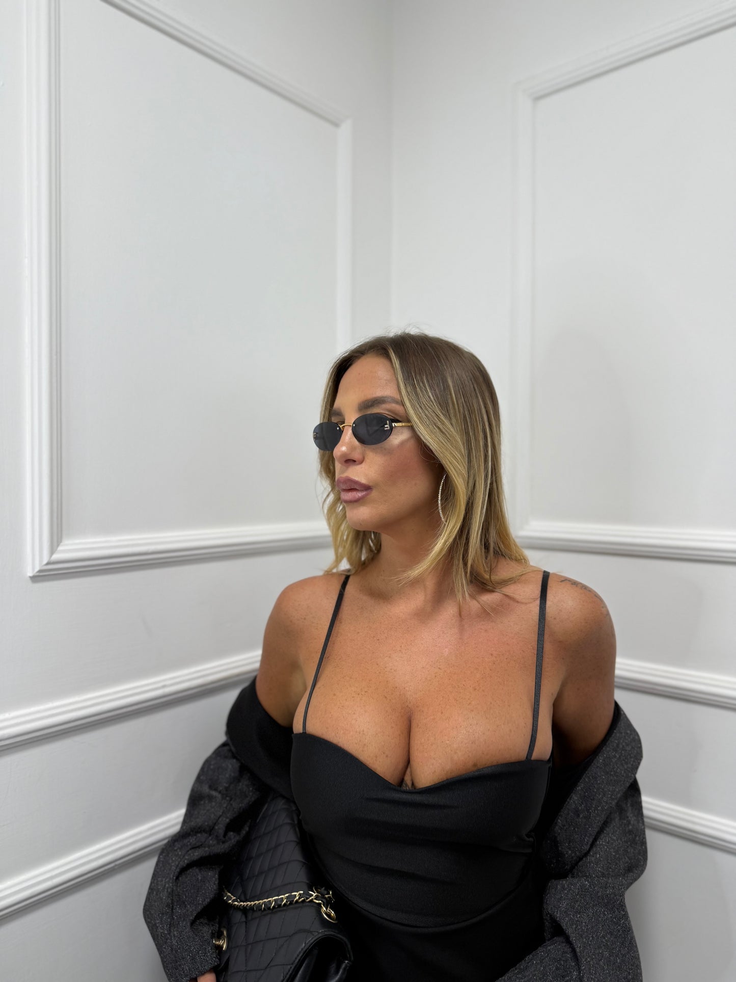 Top scollo a cuore in lycra nero 25740