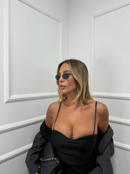 Top scollo a cuore in lycra nero 25740