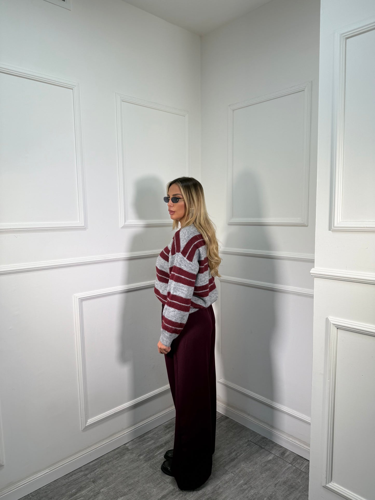 Pantaloni palazzo bustino asimmetrico Citylife vinaccia 12728