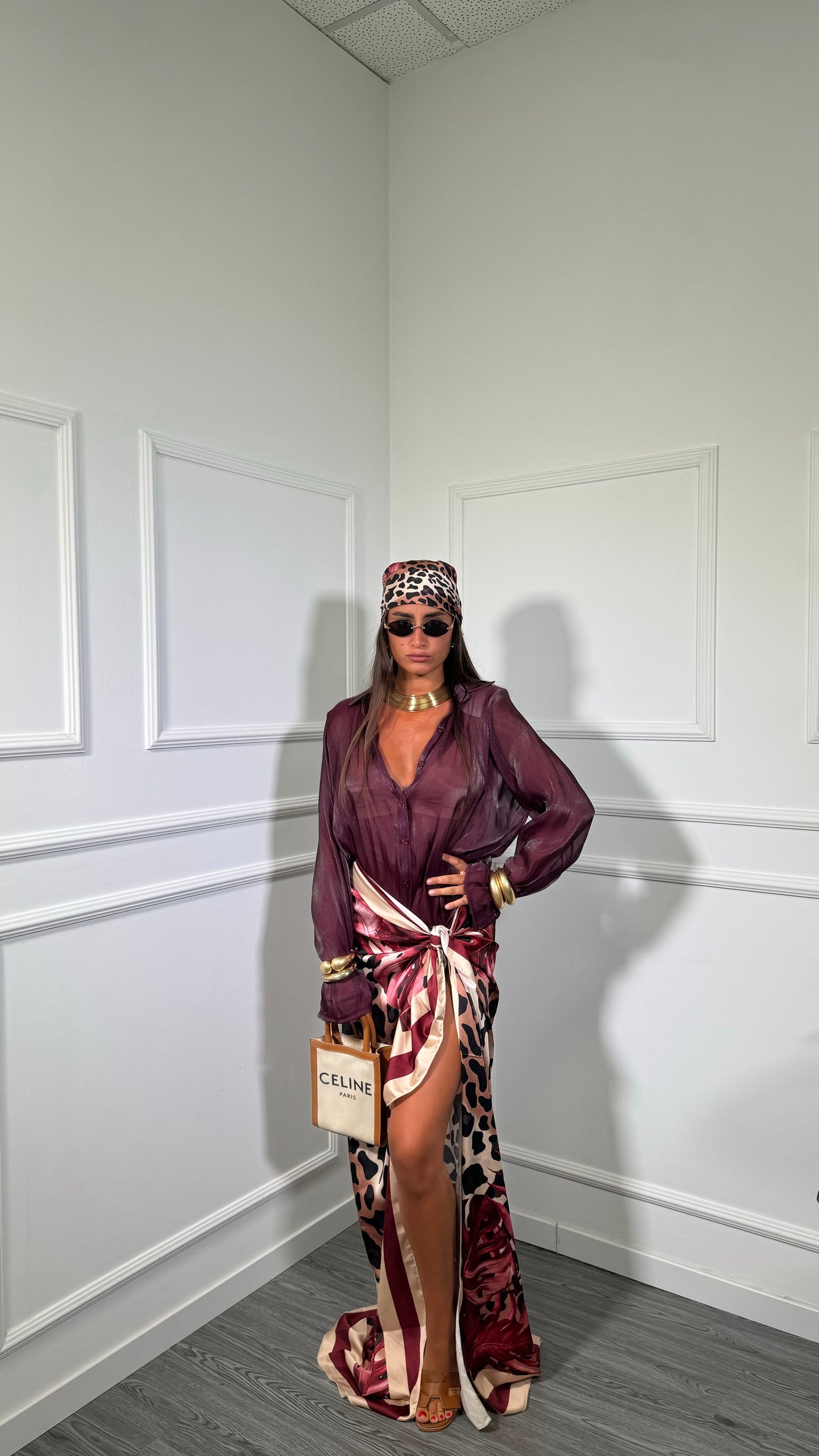 Pareo + bandana in satin maculato Palomas vinaccia 37271