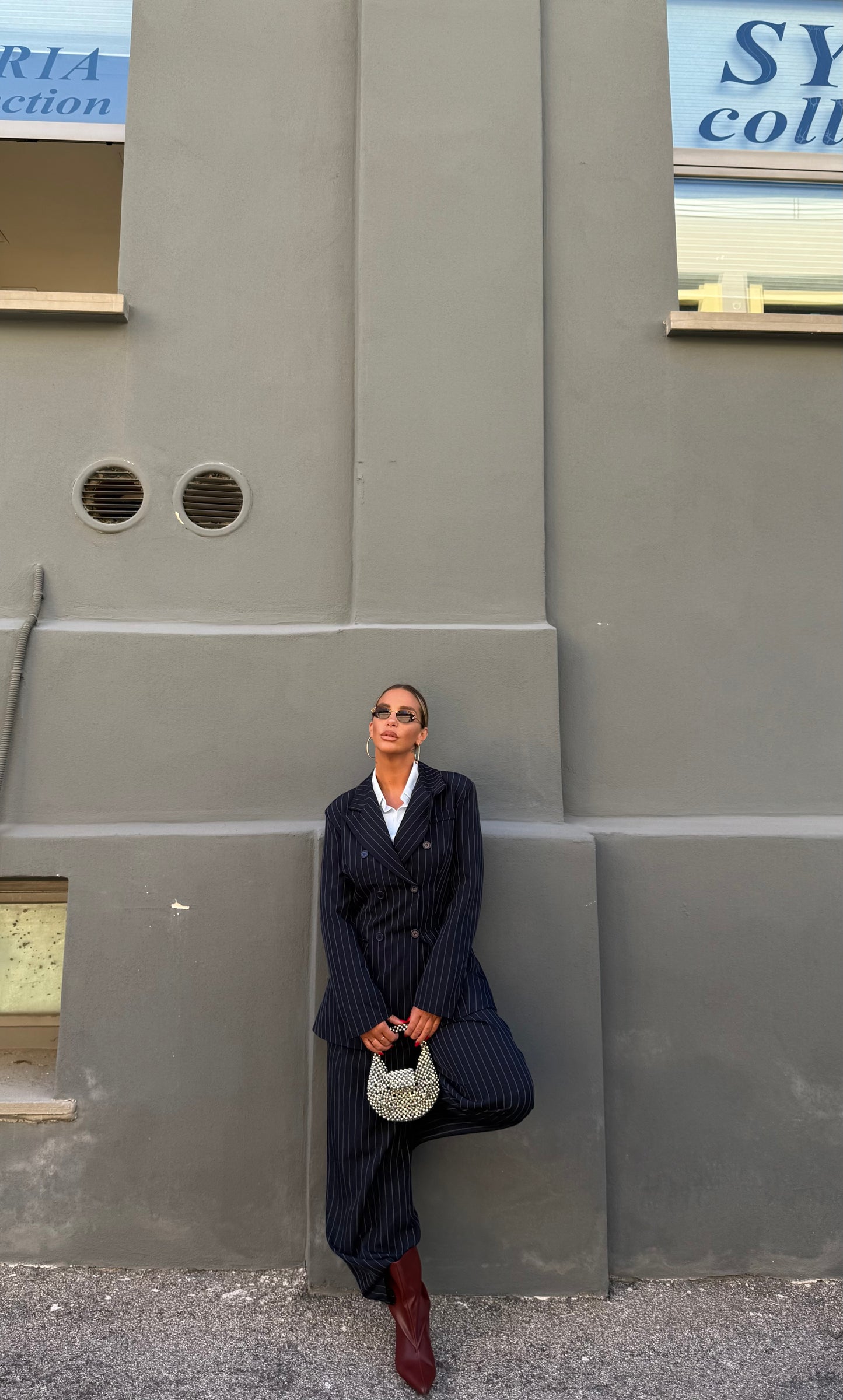 Tailleur gessato Smith blu notte my19526