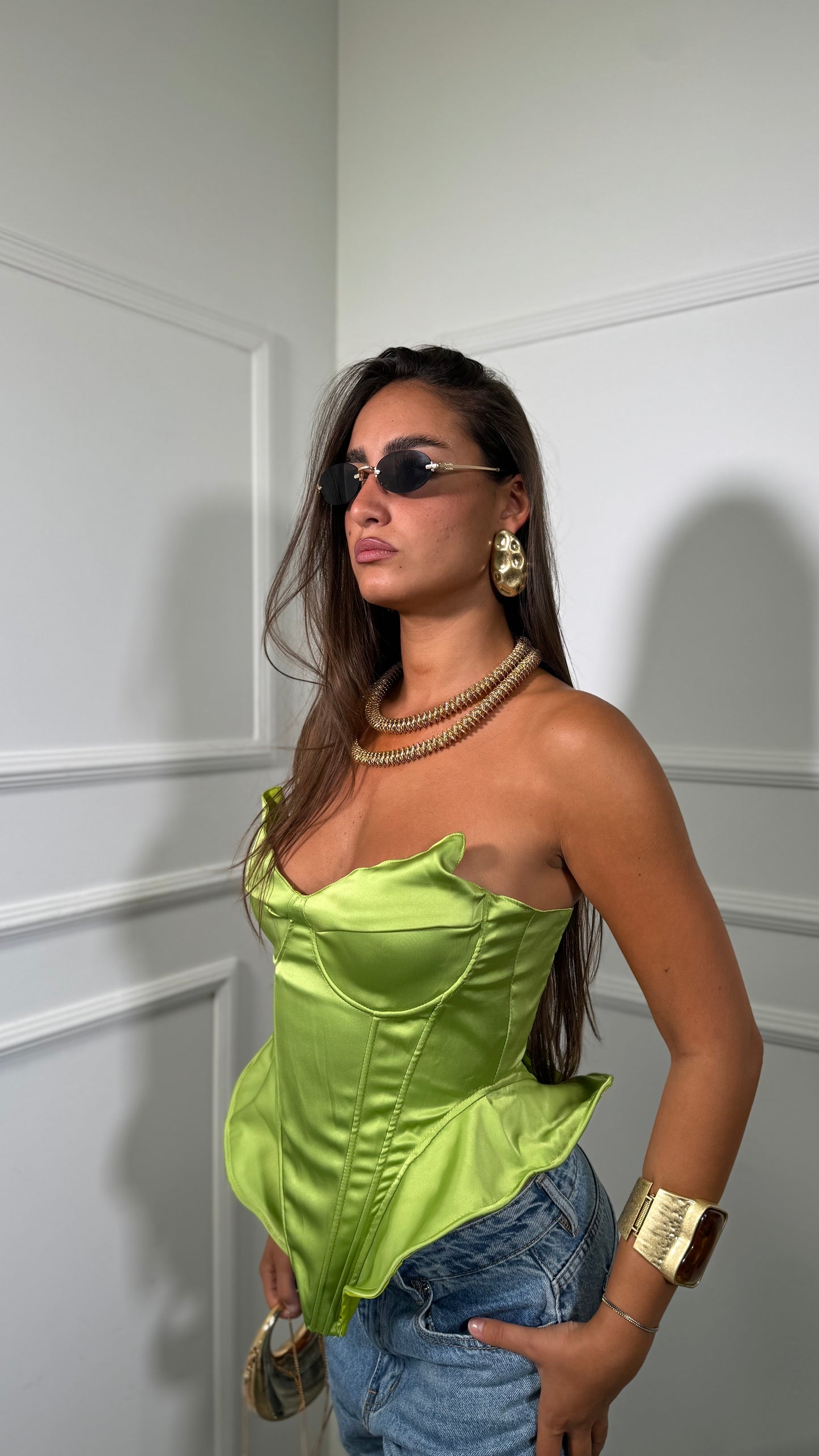 Bustier con rouges steccato Janys verde acido 2671