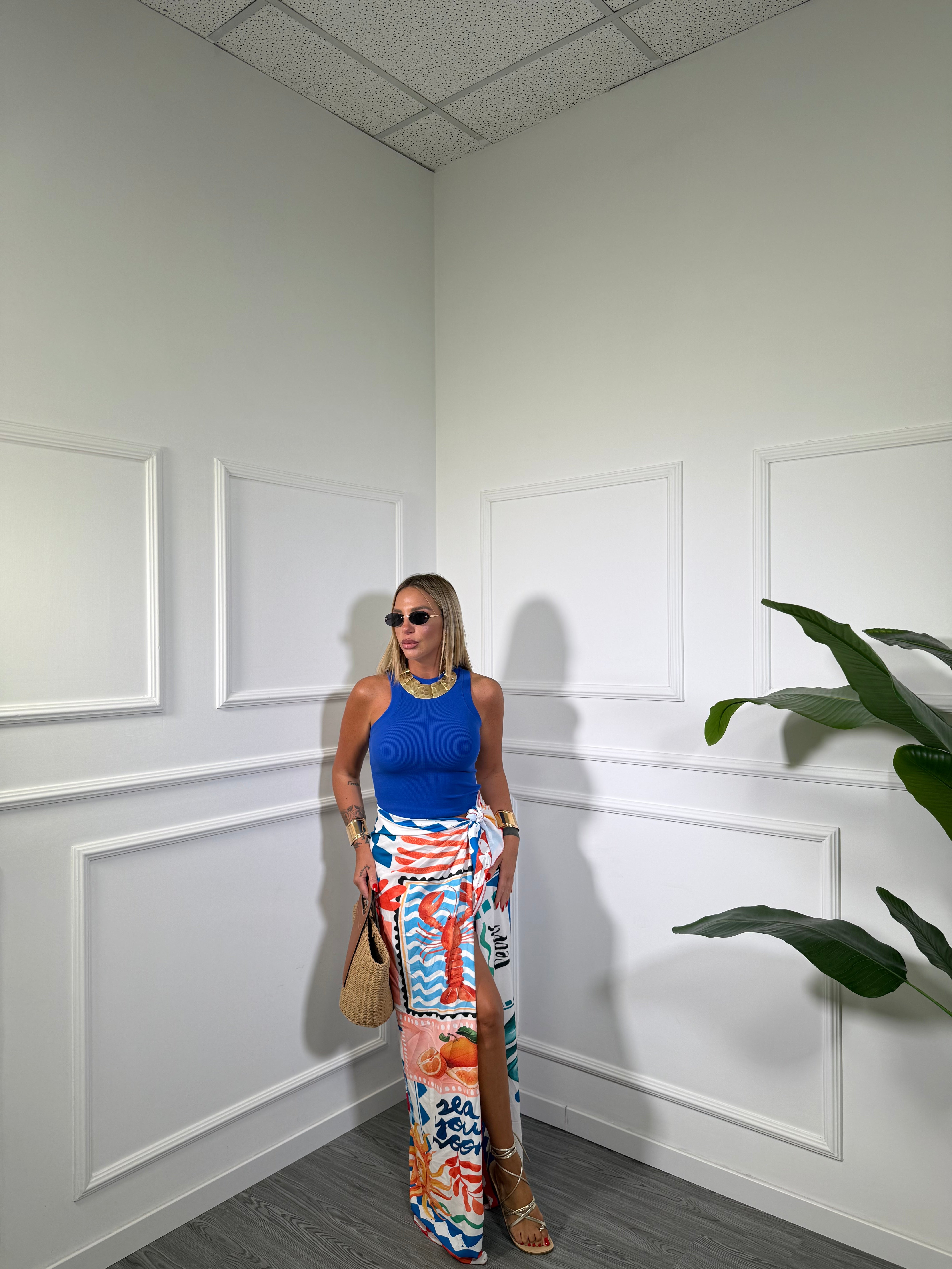Gonna pareo midi Sorrento bianco/blu royal #68