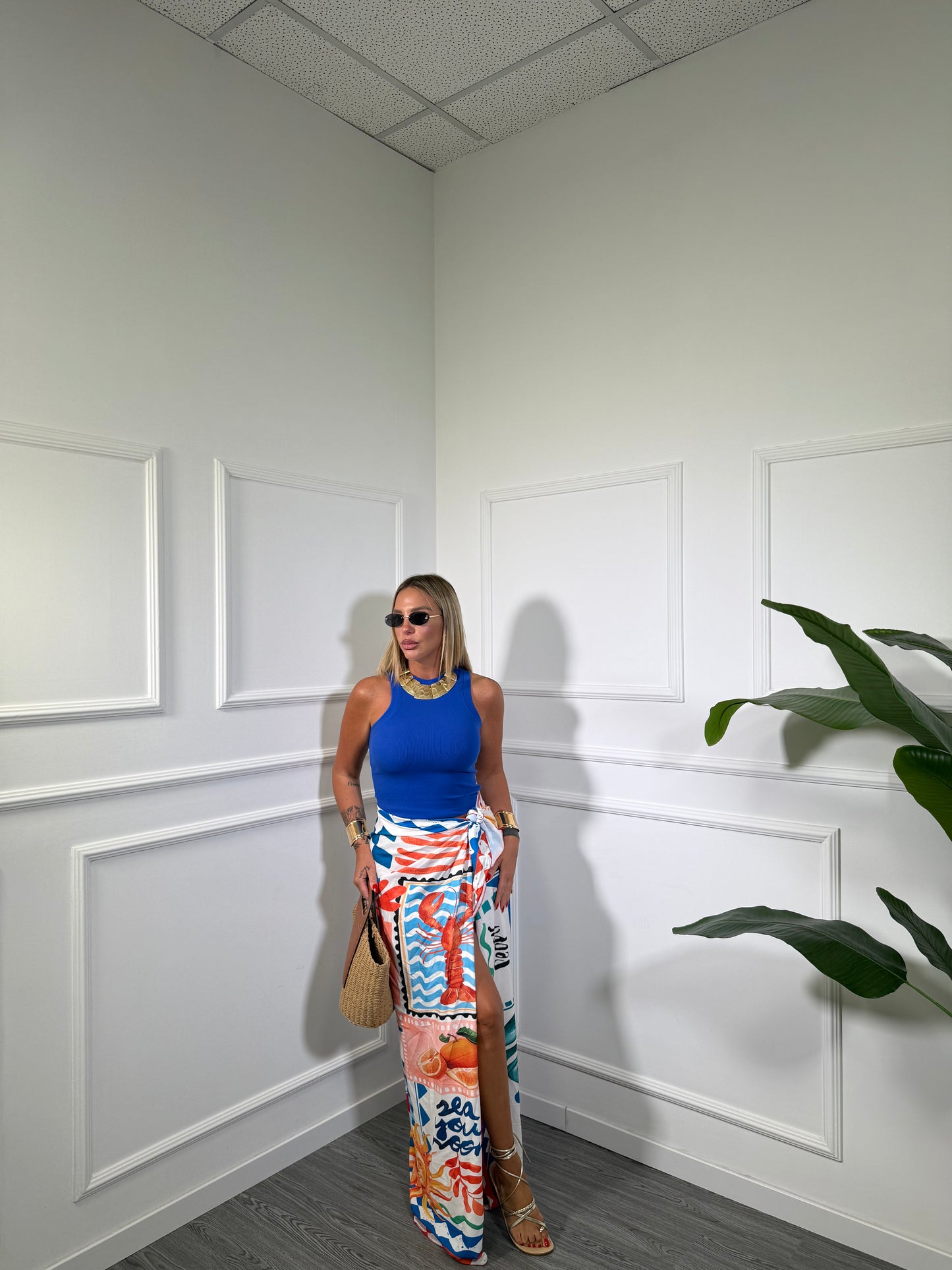 Gonna pareo midi Sorrento bianco/blu royal #68