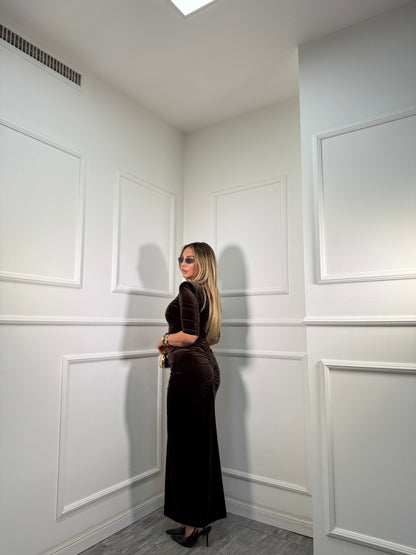 Abito midi in velluto collo alto Jasmin cacao 27393