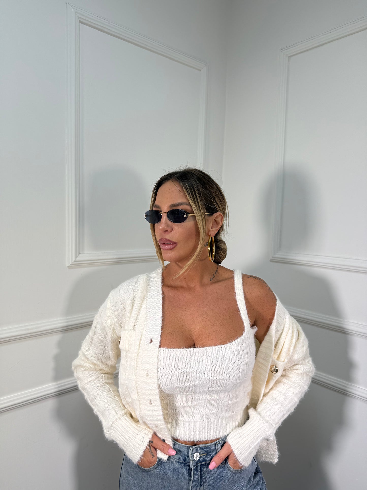 Twin-set in misto lana Lily bianco wz134