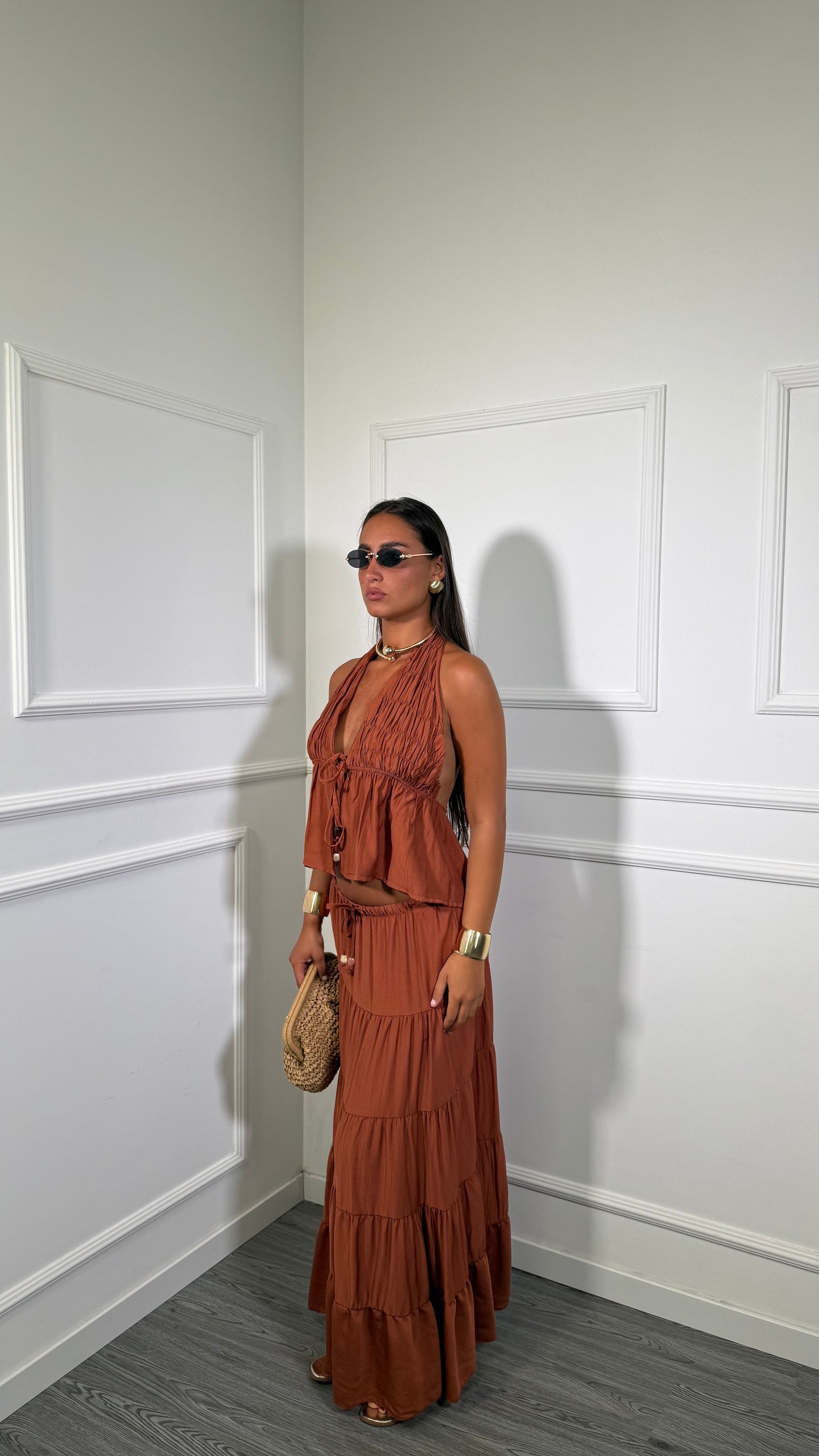 Coordinato in viscosa Leandra mattone