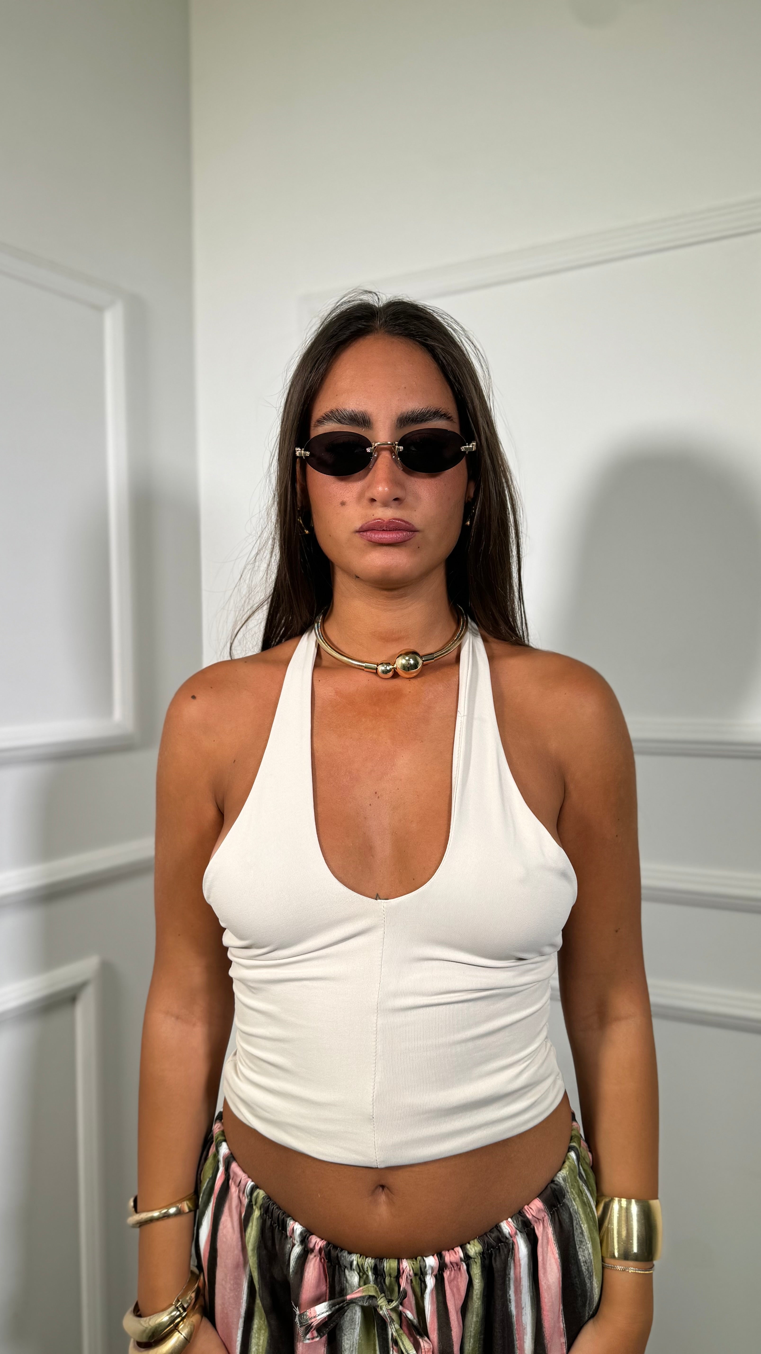 Top in lycra scollo a V Amina nude 7861