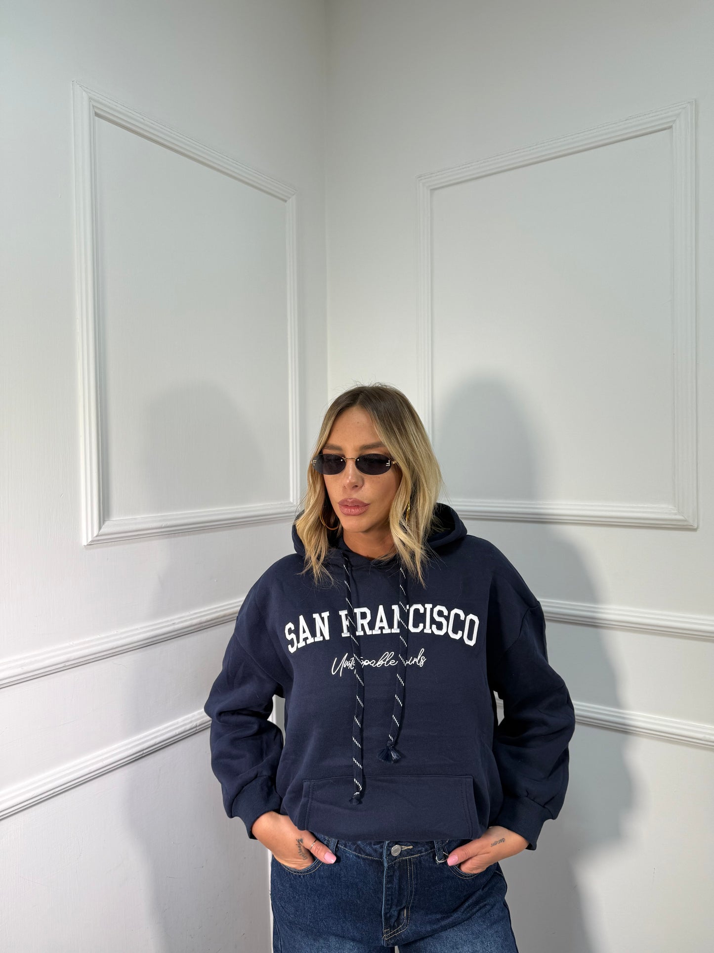 Felpa oversize in pile San Francisco blu navy a65474