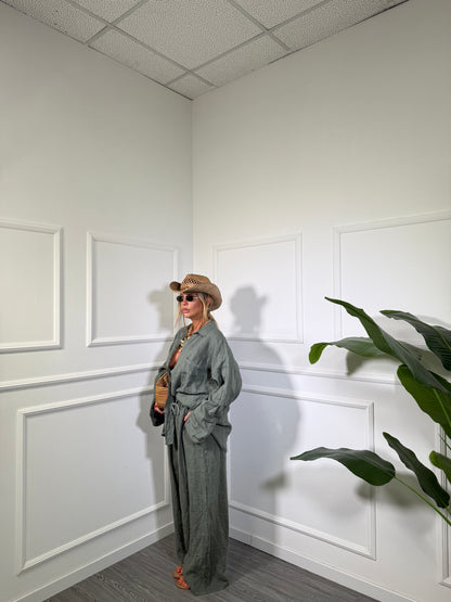 Coordinato in lino (curvy) Shaty verde militare 268161