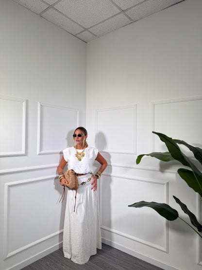 Coordinato misto lino con gonna Havana panna 26152