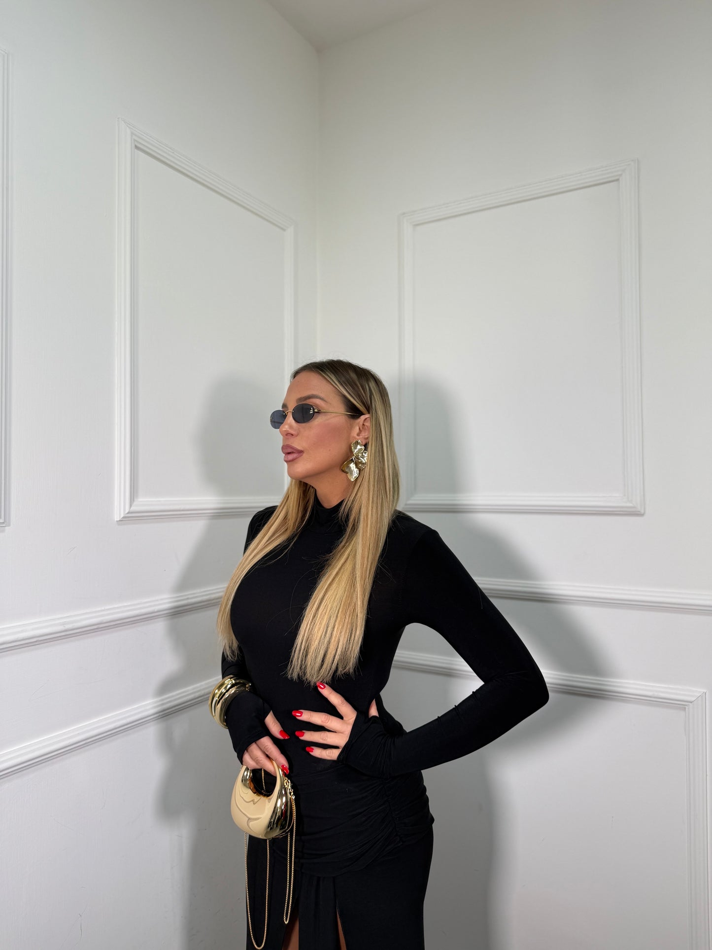 Abito midi con spacco e fusciacca Ipnose nero 1830