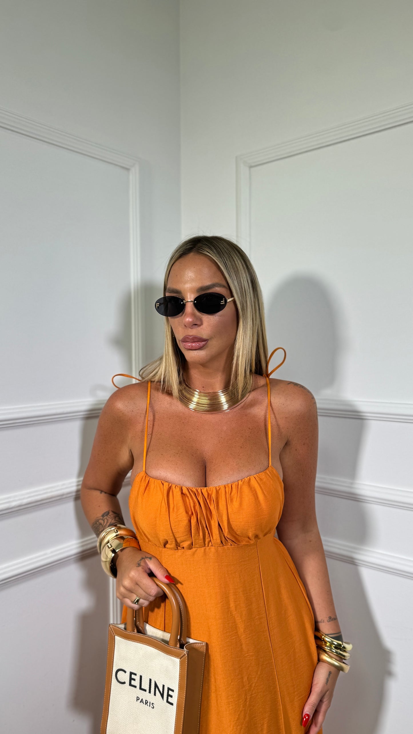Abito midi misto lino Elys arancio 6960
