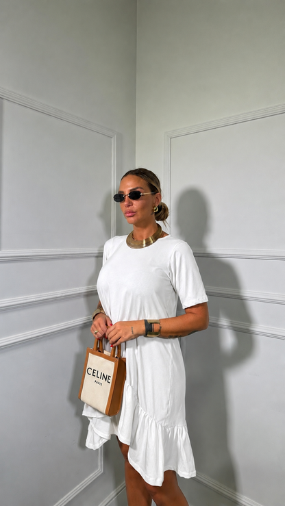 Abito mezza manica in cotone con rouge bianco