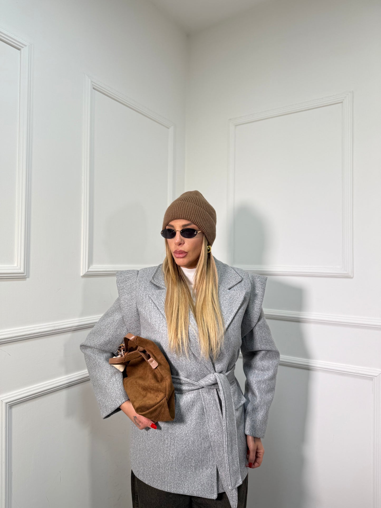 Cappotto in panno con spalline Valery grigio 007084