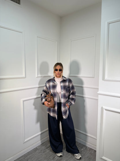 Camicia oversize in flanella con spalline Marshal blu/bordeaux