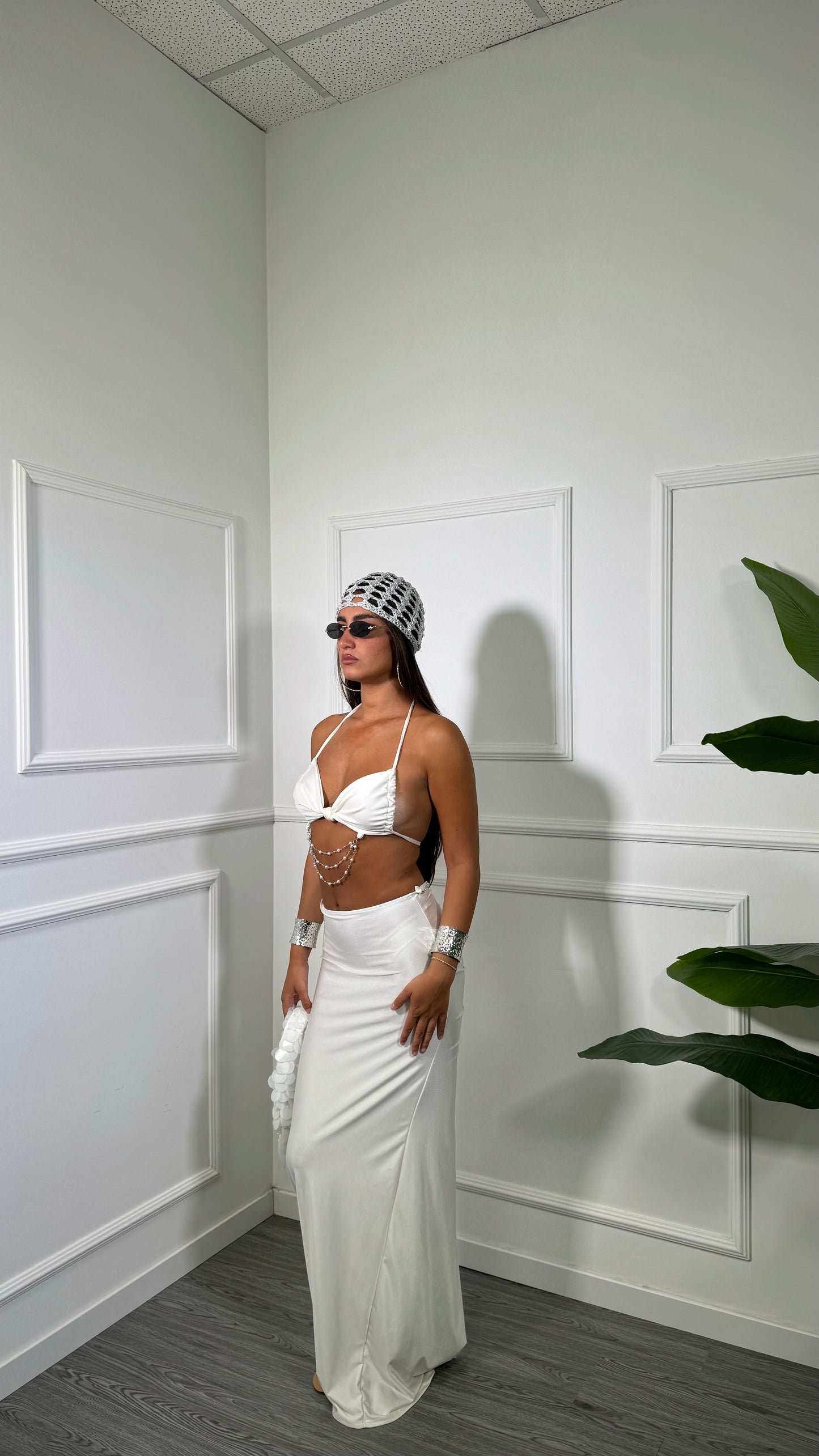 Coordinato in lycra con perline Marmeid bianco 2455