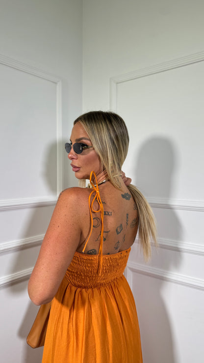 Abito midi misto lino Elys arancio 6960