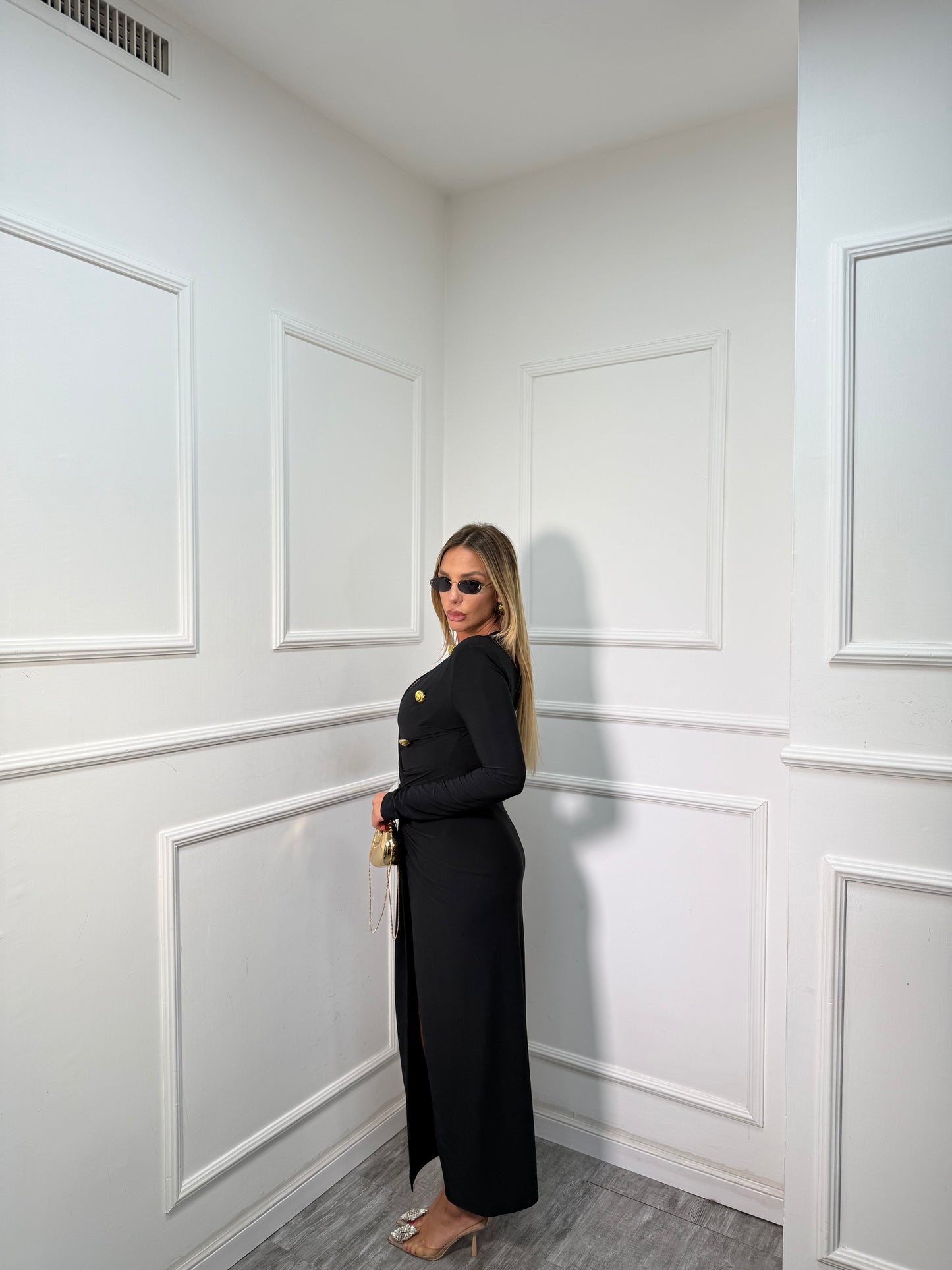 Abito midi con spacco Elisabeth nero 4554