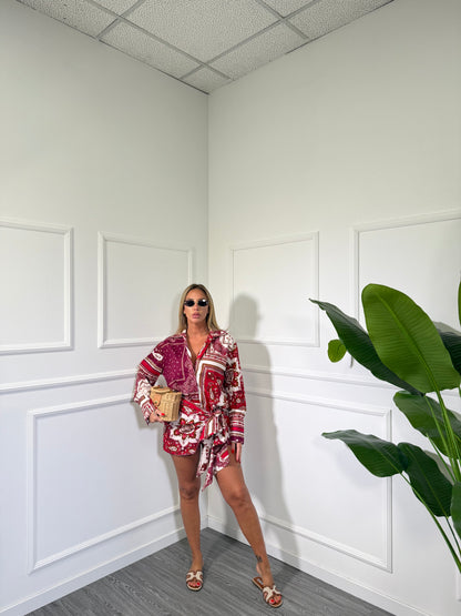Camicia in cotone Etnic rossa c81558