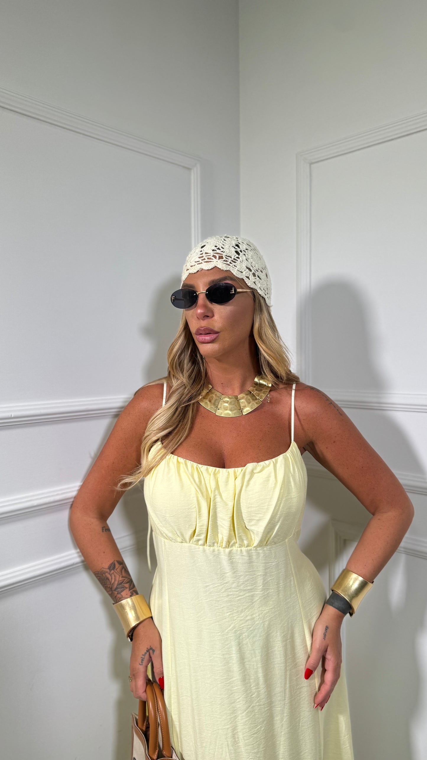 Abito midi misto lino (curvy) Ariel giallo 333