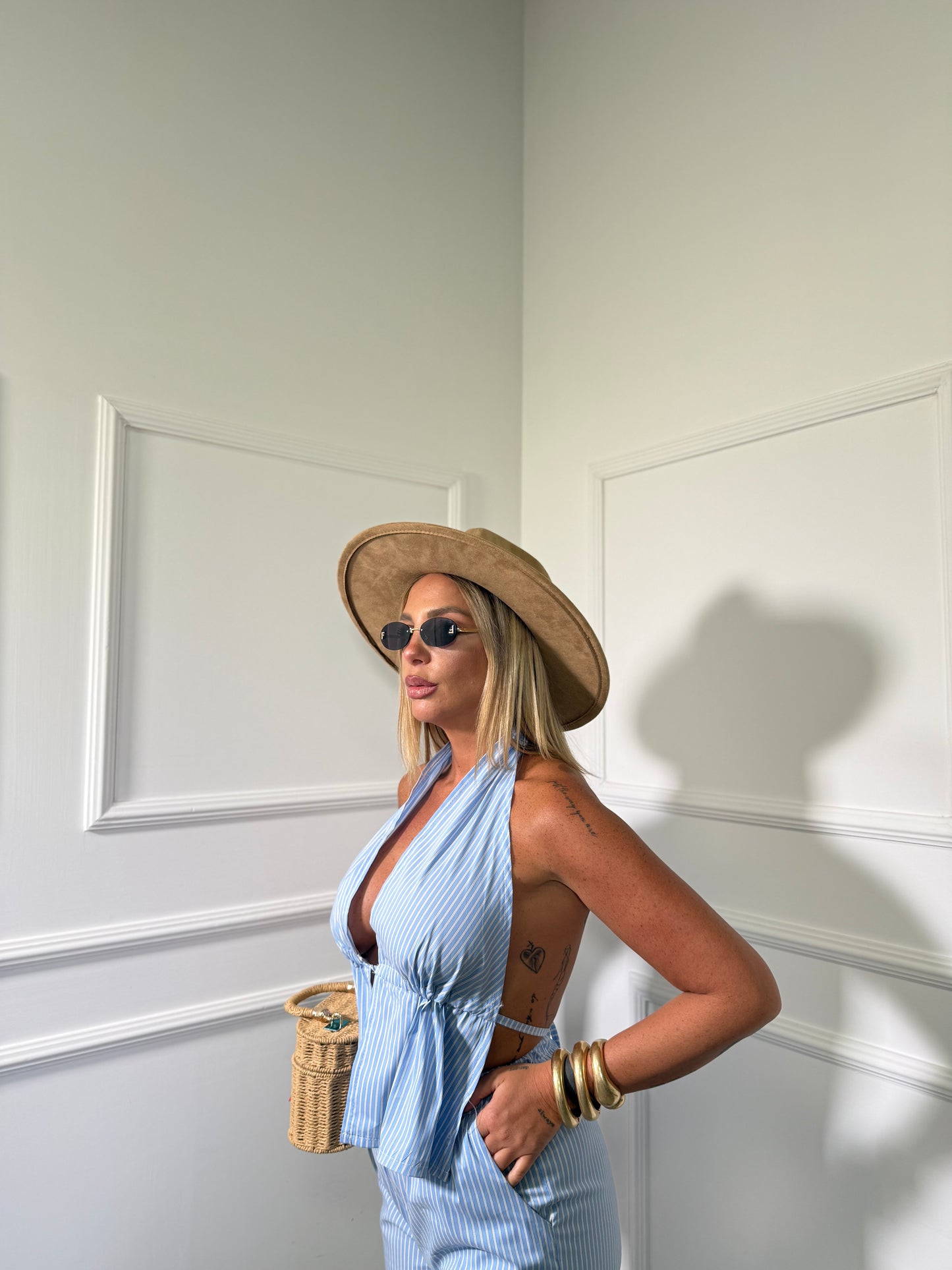 Coordinato a righe Tropicana azzurro c81126