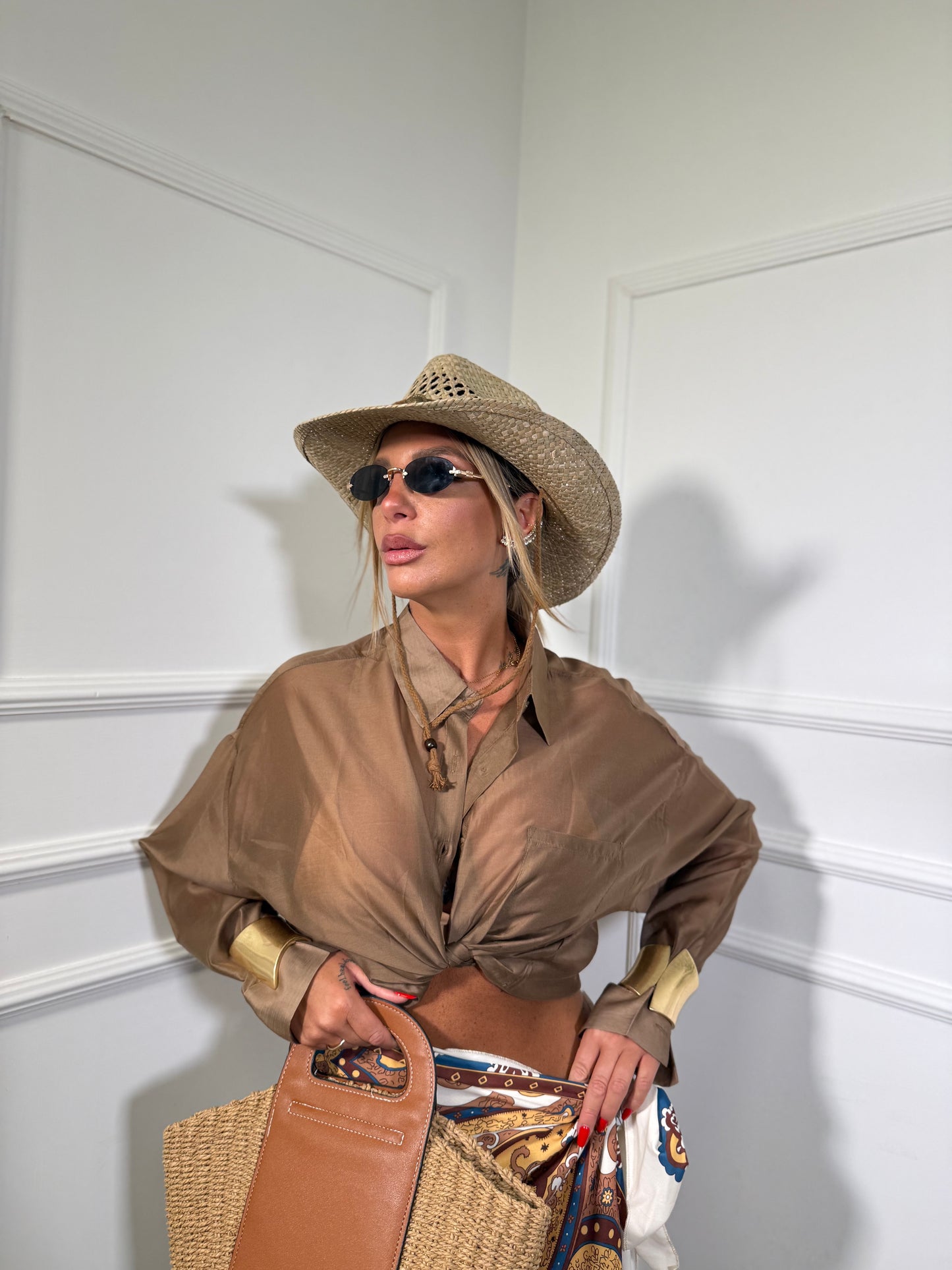Camicia oversize semi velata Oasis (CURVY)tabacco 6808